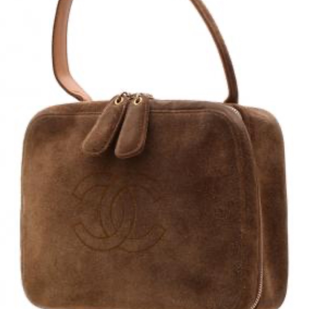 Auth CHANEL vintage Brown Suede vanity bag 1998